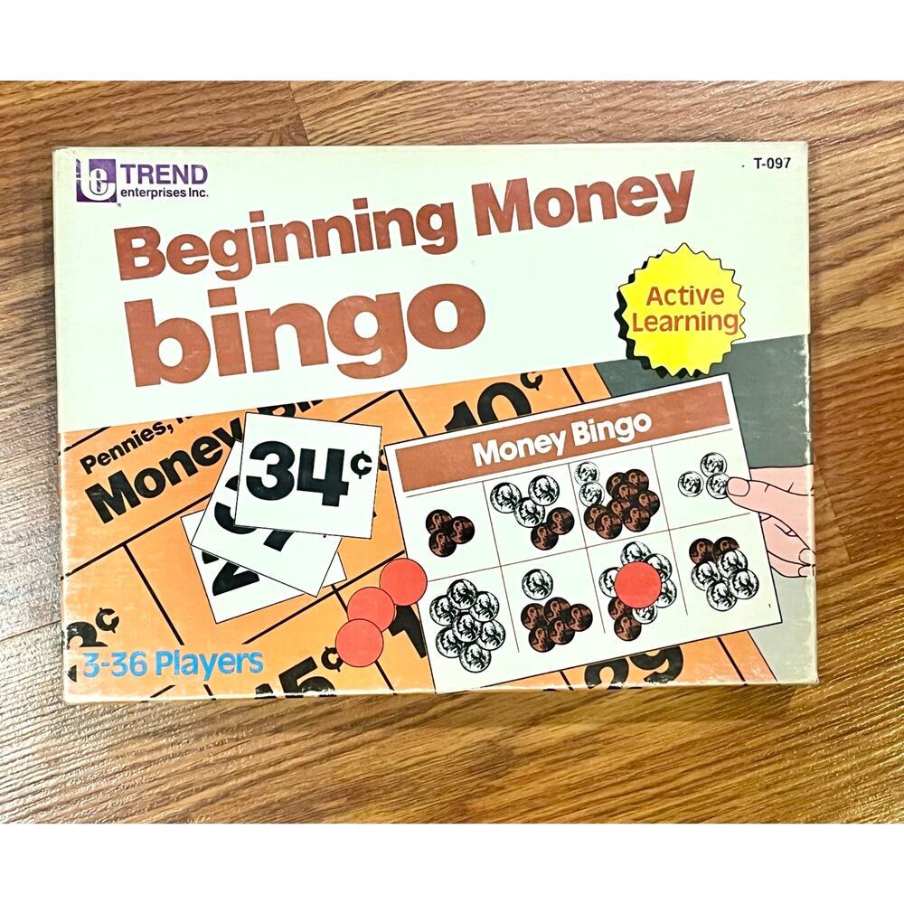 Beginning Money Bingo, 1987, Vintage board game home school, preschool
